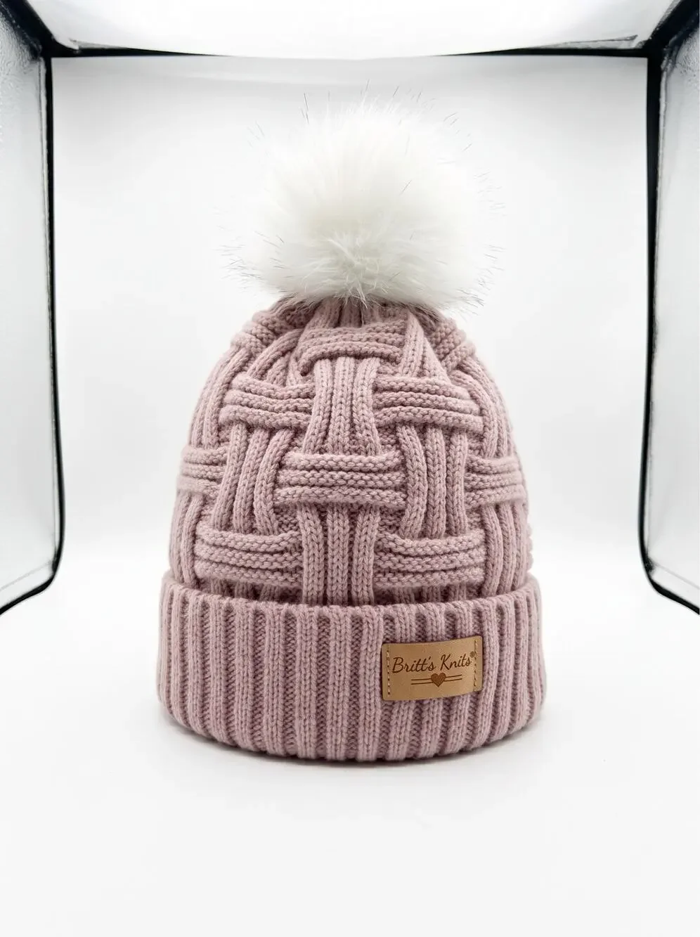 Britt's Knit's Girl's OS Lined Pink Pom Pom Winter Crochet Beanie Hat Ball Cap